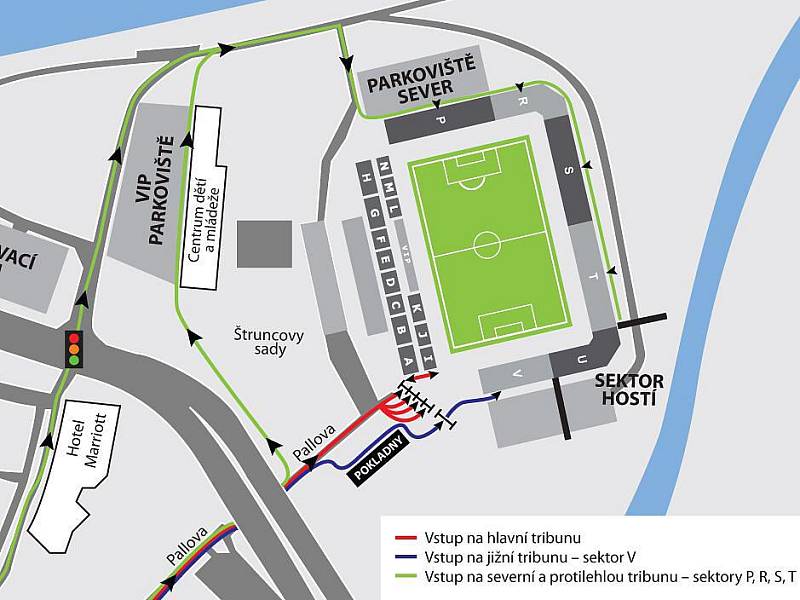 Mapka vstupů an stadion při duelu Viktorie Plzeň a Schalke 04