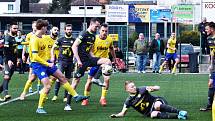 FORTUNA ČFL, skupina A (18. kolo): FC Písek - FK ROBSTAV Přeštice (na snímku fotbalisté v tmavých dresech) 1:1.