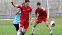 7. kolo FORTUNA divize A: SK Petřín Plzeň (červení) - SK Otava Katovice (modří) 7:0.