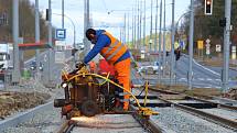 Rekonstrukce tramvajového kolejiště linky č. 1 v Plaské ulici v Plzni.