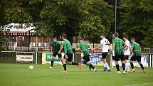 7. kolo FORTUNA divize A: FC Rokycany (na snímku fotbalisté v zelených dresech) - FK VIAGEM Příbram 3:1.