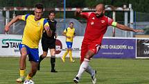 2. kolo FORTUNA divize A: SK SENCO Doubravka (žlutí) - SK Petřín Plzeň (hráči v červených dresech) 3:3 (1:1).