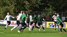 7. kolo FORTUNA divize A: FC Rokycany (na snímku fotbalisté v zelených dresech) - FK VIAGEM Příbram 3:1.