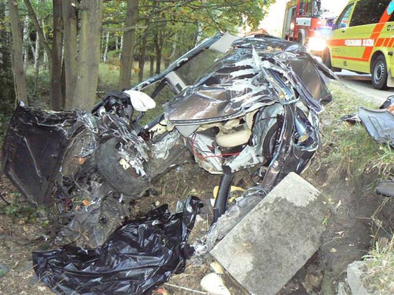 Auto po předjíždění skončilo ve stromě.