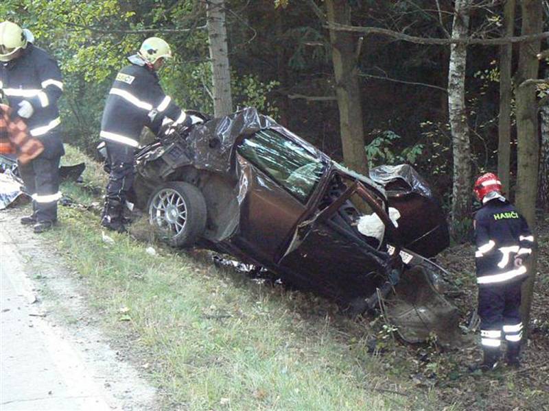 Auto po předjíždění skončilo ve stromě.