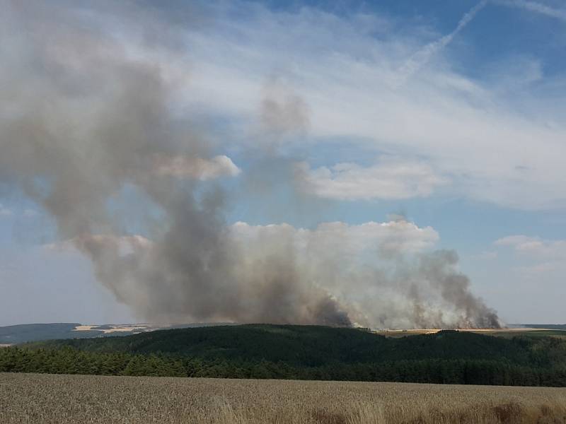Požár pole a lesa u Horního Hradiště a severním Plzeňsku