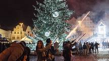 Oslavy příchodu nového roku na náměstí Republiky v Plzni.