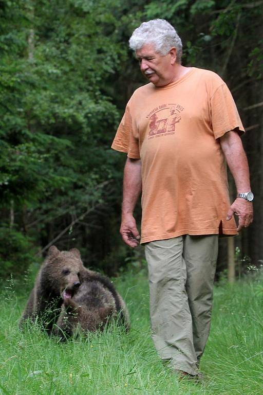 Václav Chaloupek s medvíďaty v červnu 2013