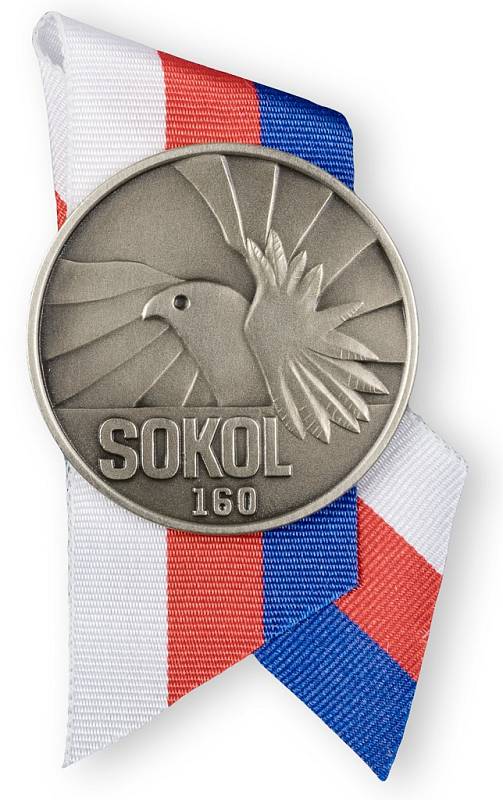 Výroční odznaky ke 160 letům Sokola, které vytvořila Tělocvičná jednota Sokol Jablonec n. N.