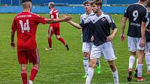 8. kolo FORTUNA divize A: SK Klatovy 1898 (na snímku fotbalisté v červených dresech) - SK Petřín Plzeň 0:1 (0:0).