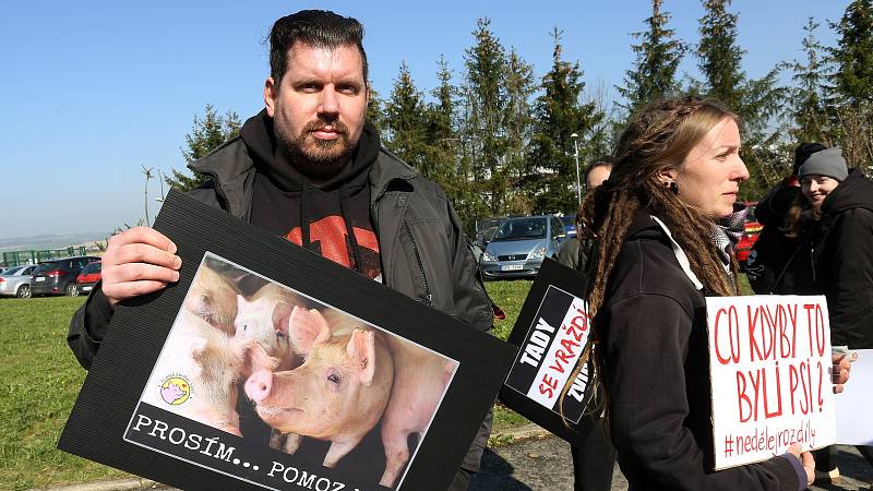 Protest veganů proti provozu jatek.