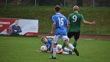 11. kolo FORTUNA divize A: TJ Jiskra Domažlice B (na snímku fotbalisté v modrých dresech) - FK VIAGEM Příbram B 2:5 (1:2).