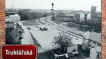 Výstava fotografií Plzeň před rokem 1989 ve Smetanových sadech v Plzni.