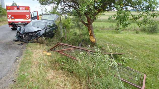 Osobní auto nabouralo několik stromů i plot