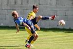 5. kolo FORTUNA ČFL, skupina A: FK ROBSTAV Přeštice (na snímku fotbalisté ve žlutých dresech) - TJ Jiskra Domažlice (modří) 5:1 (2:0).