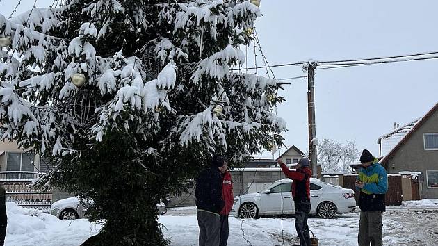 Neznámý vandal přestříhal kabely světelných řetězů na vánočním stromku v Malesicích u Plzně.