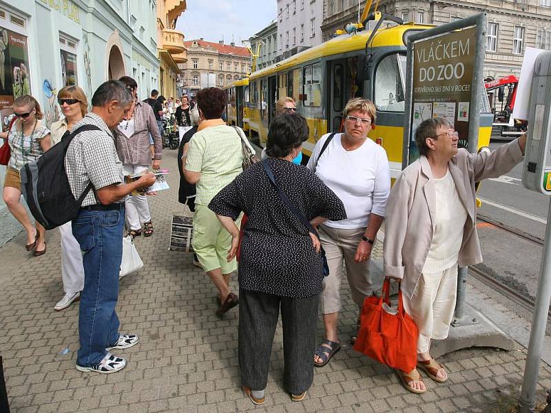 V Palackého ulici se znovu objevily tramvaje. Kvůli špatnému stavu kolejí na křižovatce v sadech Pětatřicátníků teď liny 1, 2 i 4 projíždí křižovatku do města a na Bory právě od Palackého ulice