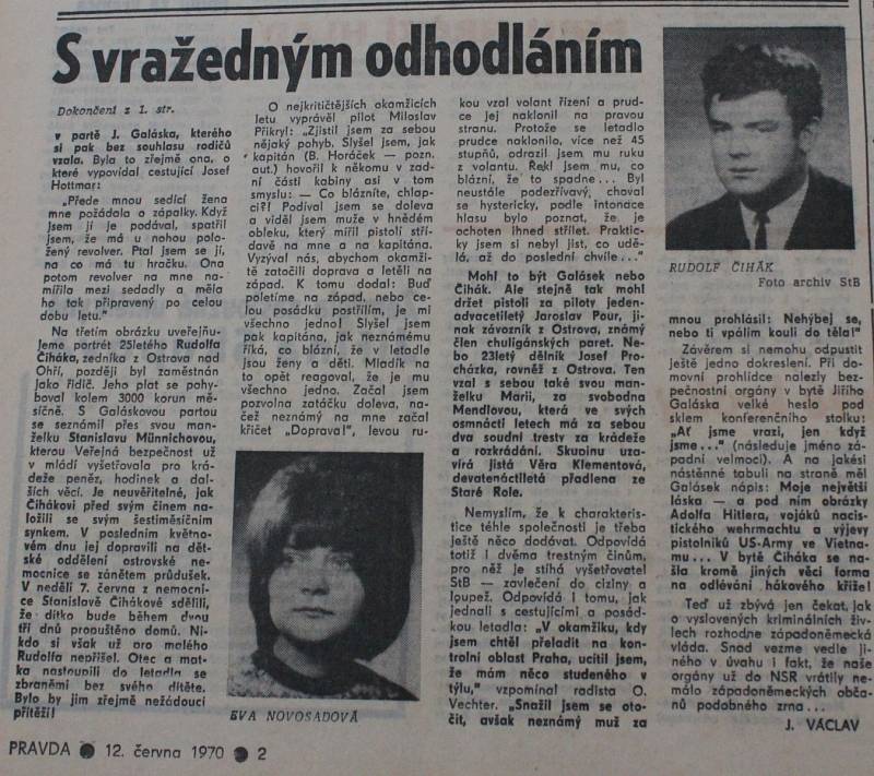 12. června 1970 Pravda otiskla podrobnosti z vyšetřování únosu.