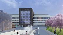 Vizualizace nových budov Lékářské fakulty v Plzni, vstupní pohled.