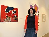 Daniela Hoferer, drážďanská výtvarnice, v GmP se svým vyšívaným obrazem. 