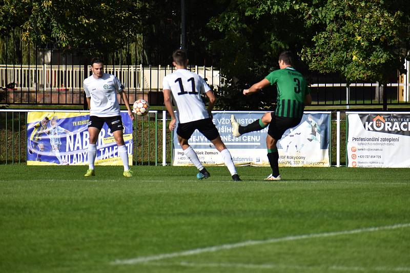 7. kolo FORTUNA divize A: FC Rokycany (na snímku fotbalisté v zelených dresech) - FK VIAGEM Příbram 3:1.