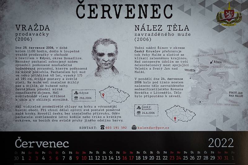 Kalendář s nevyřešenými případy, který byl distribuován do všech českých věznic.