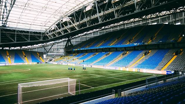 Vše je připraveno, kazašská Astana Arena den před zápasem s Viktorií Plzeň.