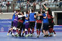 Zápas základní skupiny Ligy mistrů Interobal Plzeň (v tmavém) - Ťjumeň v italském Rimini.