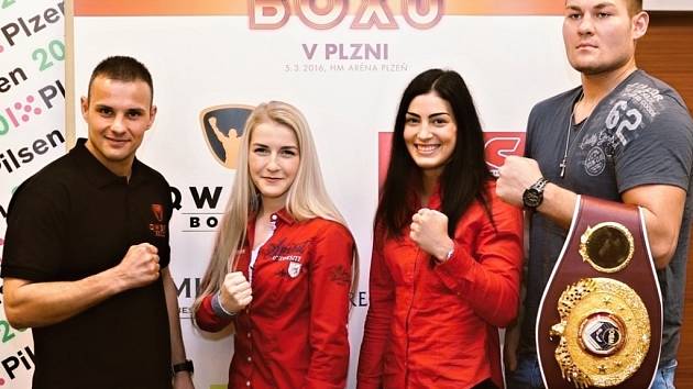  Při galavečeru boxu se v Plzni představí také plzeňský boxer Štěpán Horváth, Fabiána Bytyqi, Lucie Sedláčková a juniorský mistr světa Tom Schwarz (zleva).