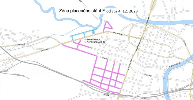 Schéma rozšíření parkovací zóny F v Plzni