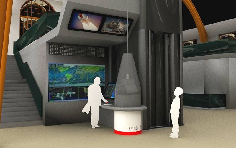 Vizualizace exponátů expozice Vesmír - Vodíková raketa