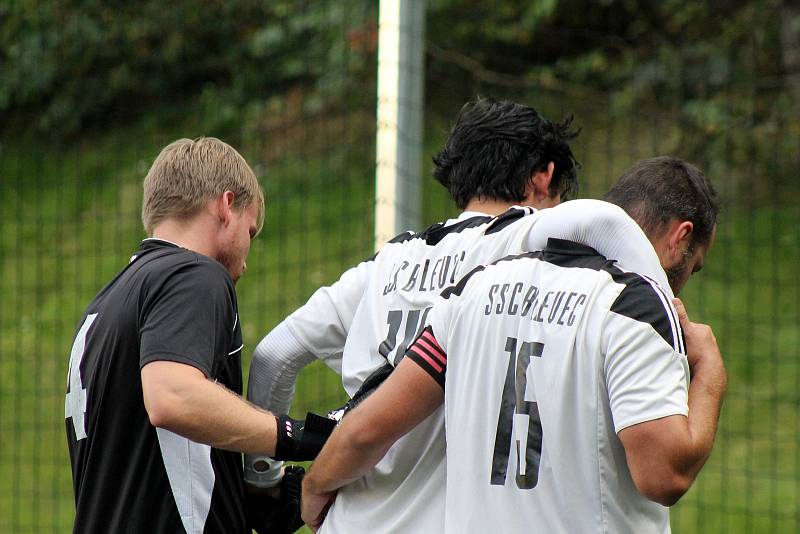 7. kolo krajského přeboru: SSC Bolevec (bílí) - SK Horní Bříza (zelení) 2:5.