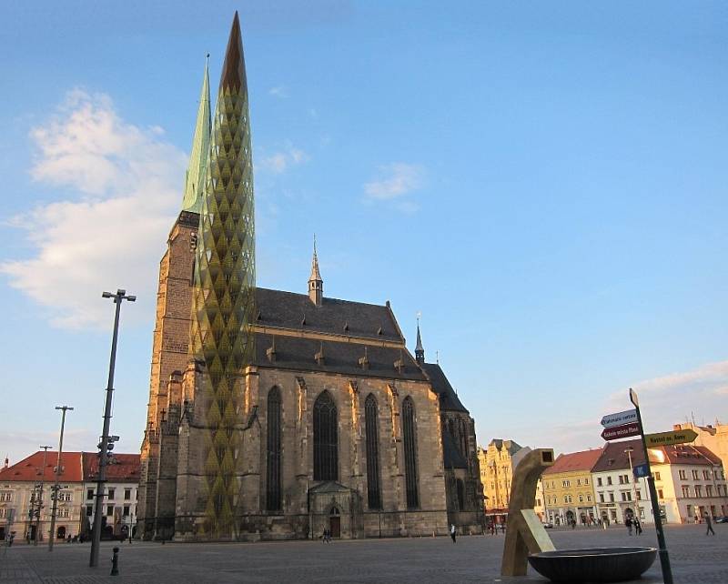 Jeden z návrhů na dostavbu druhé věže sv. Bartoloměje