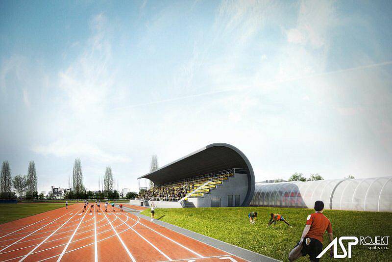 Vizualizace nového atletického stadionu ve Skvrňanech.