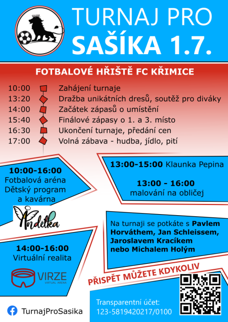 Turnaj pro Sašíka (1. července 10.00, Křimice).