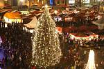 Vánoční strom v Plzni letos ozdobilo 280 velkých a na deset tisíc malých žárovek.