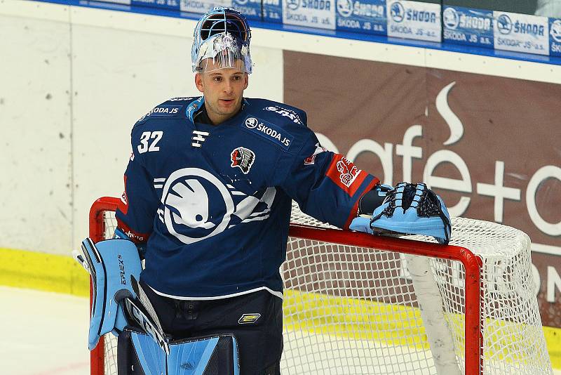 Ze zápasu 11. kola hokejové Tipsport extraligy HC Škoda Plzeň (v modrém) -  Bílí tygři Liberec 3:1