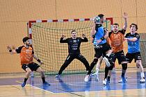 Brankář Filip Herajt v loňském čtvrtfinále play-off proto SKKP Handball Brno.