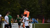 7. kolo FORTUNA divize A: FC Rokycany (na snímku fotbalisté v zelených dresech) - FK VIAGEM Příbram 3:1.