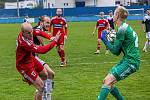 8. kolo FORTUNA divize A: SK Klatovy 1898 (na snímku fotbalisté v červených dresech) - SK Petřín Plzeň 0:1 (0:0).