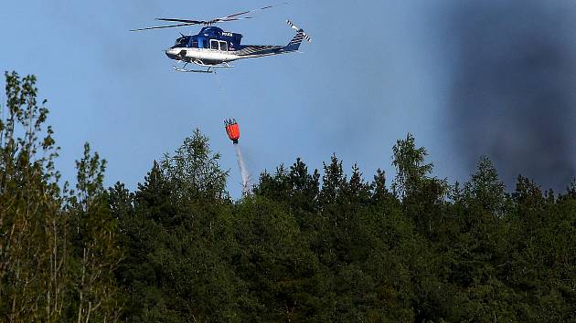 Hasiči likvidují požár lesa u Chotíkova.