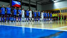 Interobal Plzeň - Chrudim (v modrém), 2. finále play-off 1. Futsal ligy, 6. května 2022.