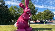 Známá socha králíka pojídajícího člověka v Plzni na Lochotíně prošla opravou.