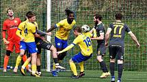 FORTUNA ČFL, skupina A (18. kolo): FC Písek - FK ROBSTAV Přeštice (na snímku fotbalisté v tmavých dresech) 1:1.