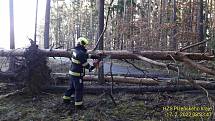 Důsledky silného větru v Plzeňském kraji. Hasiči vyjeli ve čtvrtek 17. 2. 2022 ke stovkám zásahů.