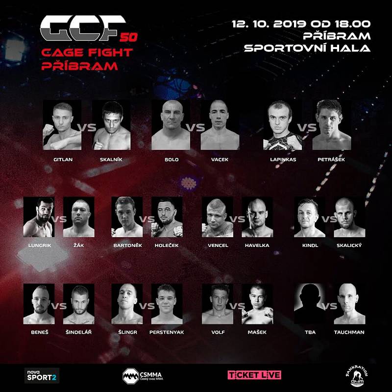 V Příbrami proběhne galavečer MMA GCF 50: CAGE FIGHT Příbram.