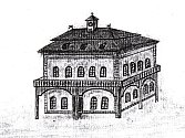 Historický nákres původní budovy dobříšské radnice, jak vypadala v roce 1666.