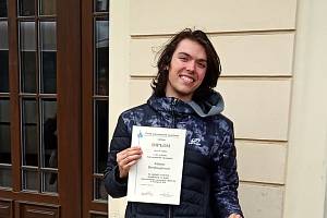 Adam Bretšnader, student rakovnického gymnázia, se zúčastnil celostátního kola Astronomické olympiády. Foto: archiv GZWR