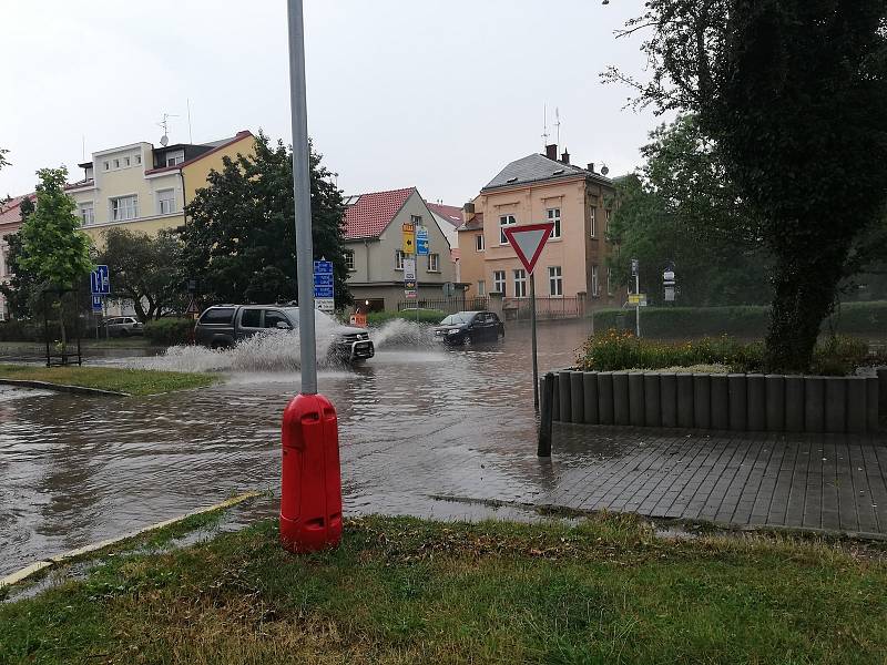 Centrum Rakovníka po přívalovém dešti.