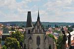 Pohled z lešení u věže radnice na město Rakovník